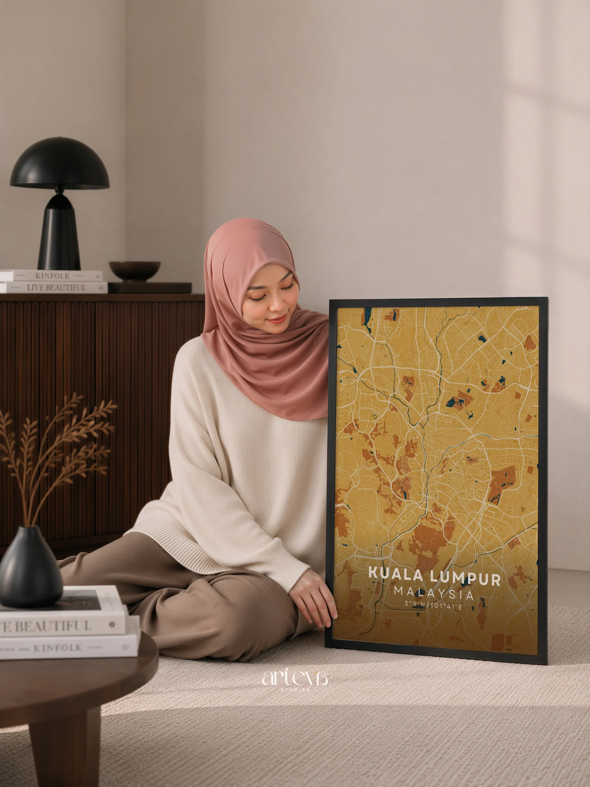 Kuala Lumpur City Map Malaysia – Desert Sand Minimalist Wall Art - Image 2