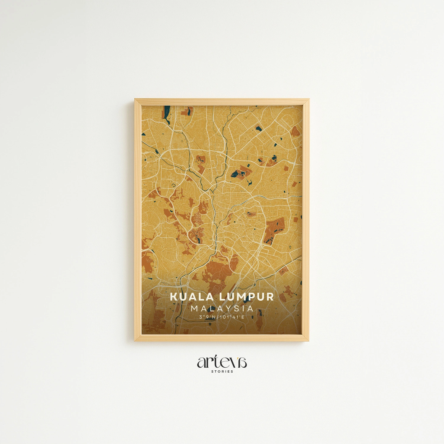 Kuala Lumpur City Map Malaysia – Desert Sand Minimalist Wall Art