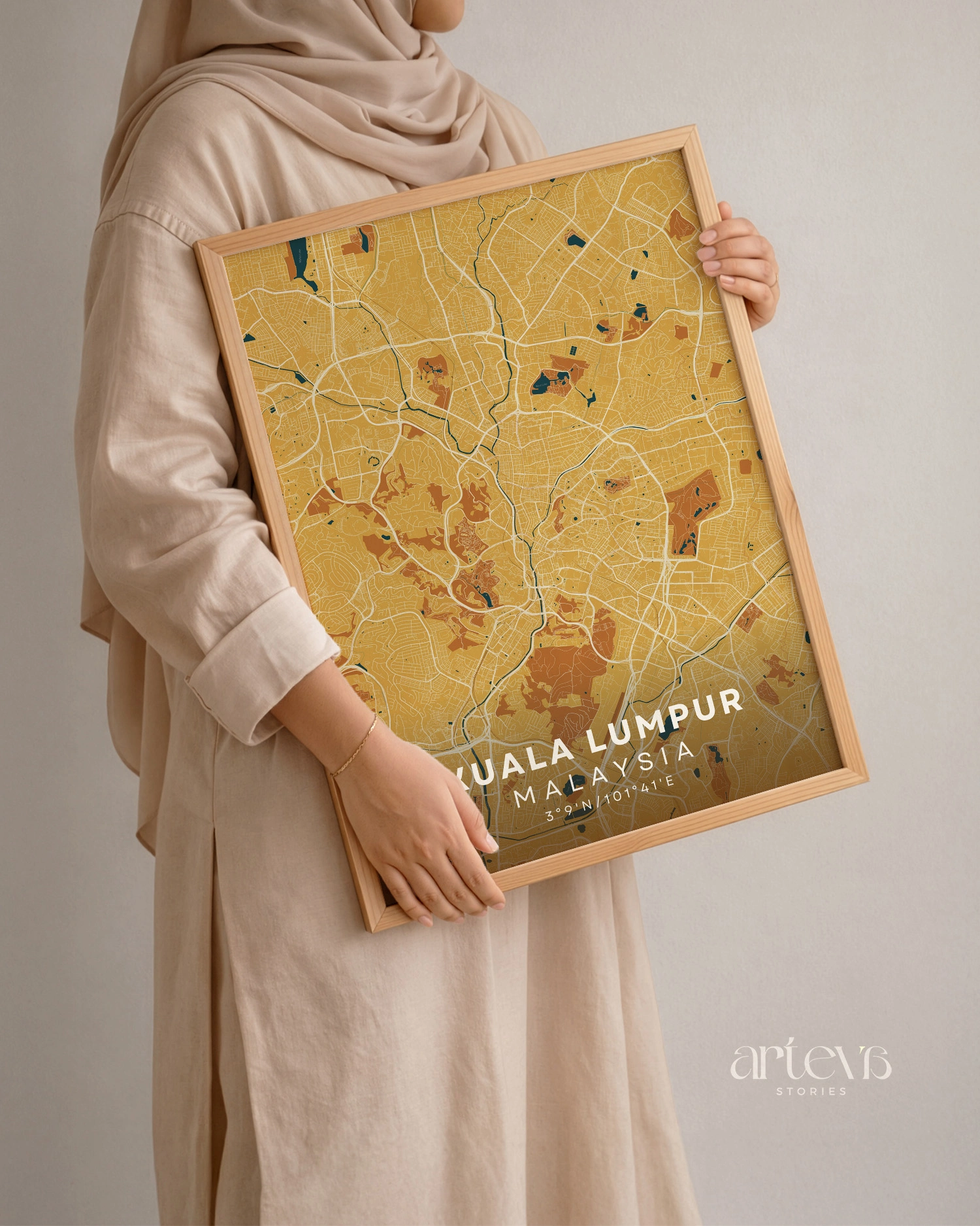 Kuala Lumpur City Map Malaysia – Desert Sand Minimalist Wall Art - Image 3