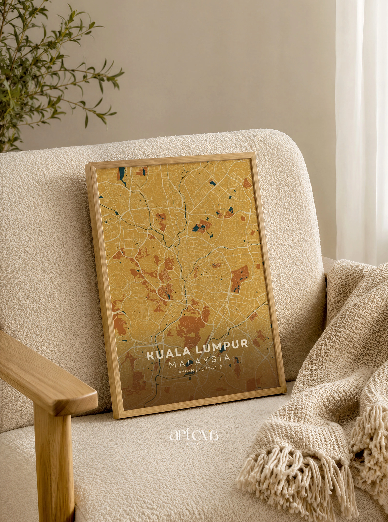 Kuala Lumpur City Map Malaysia – Desert Sand Minimalist Wall Art - Image 4