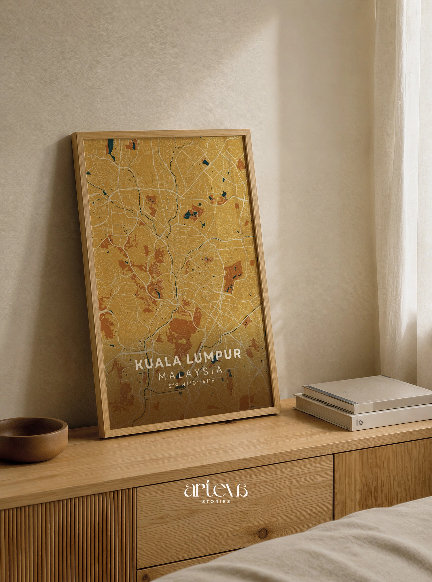 Kuala Lumpur City Map Malaysia – Desert Sand Minimalist Wall Art - Image 6