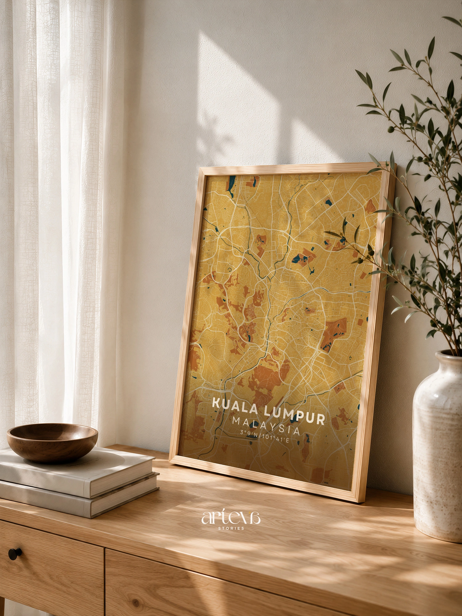 Kuala Lumpur City Map Malaysia – Desert Sand Minimalist Wall Art - Image 7