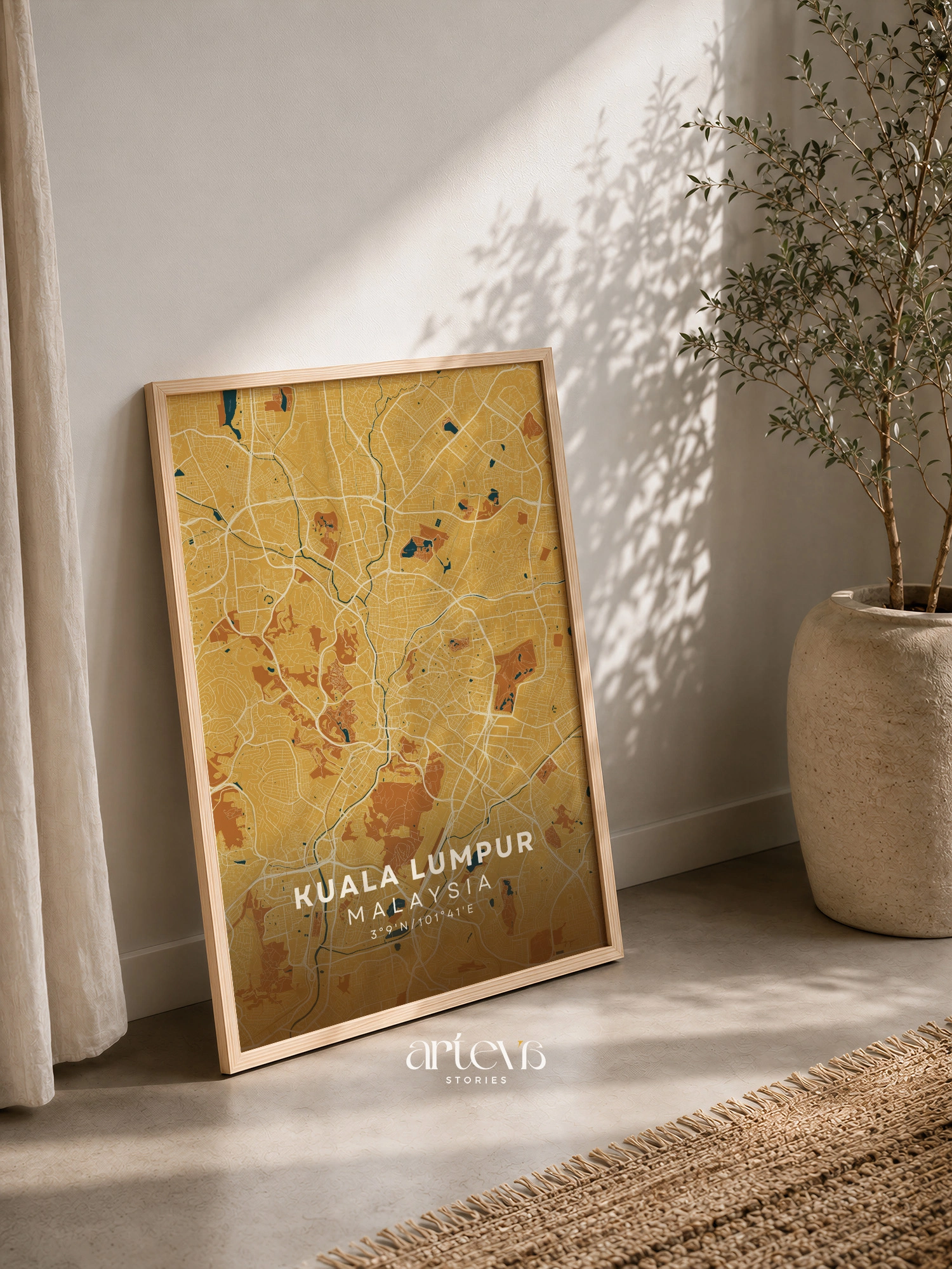 Kuala Lumpur City Map Malaysia – Desert Sand Minimalist Wall Art - Image 8