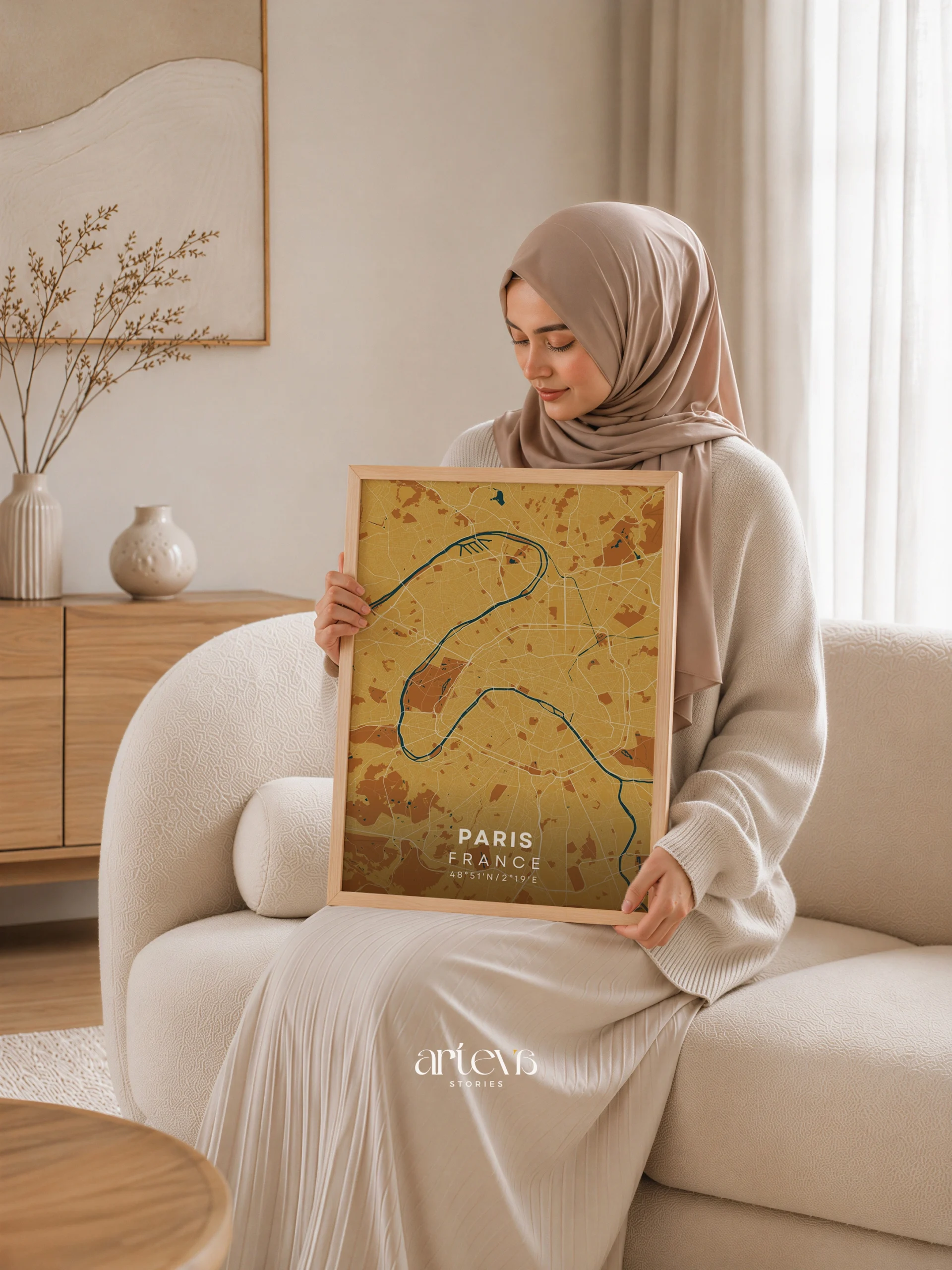 Paris City Map France – Desert Sand Minimalist Wall Art - Image 8
