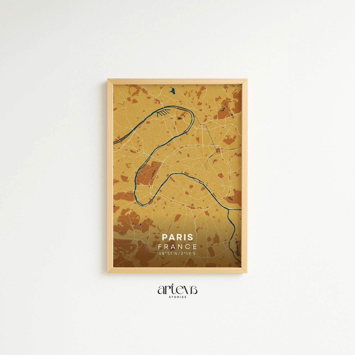 Paris City Map France – Desert Sand Minimalist Wall Art