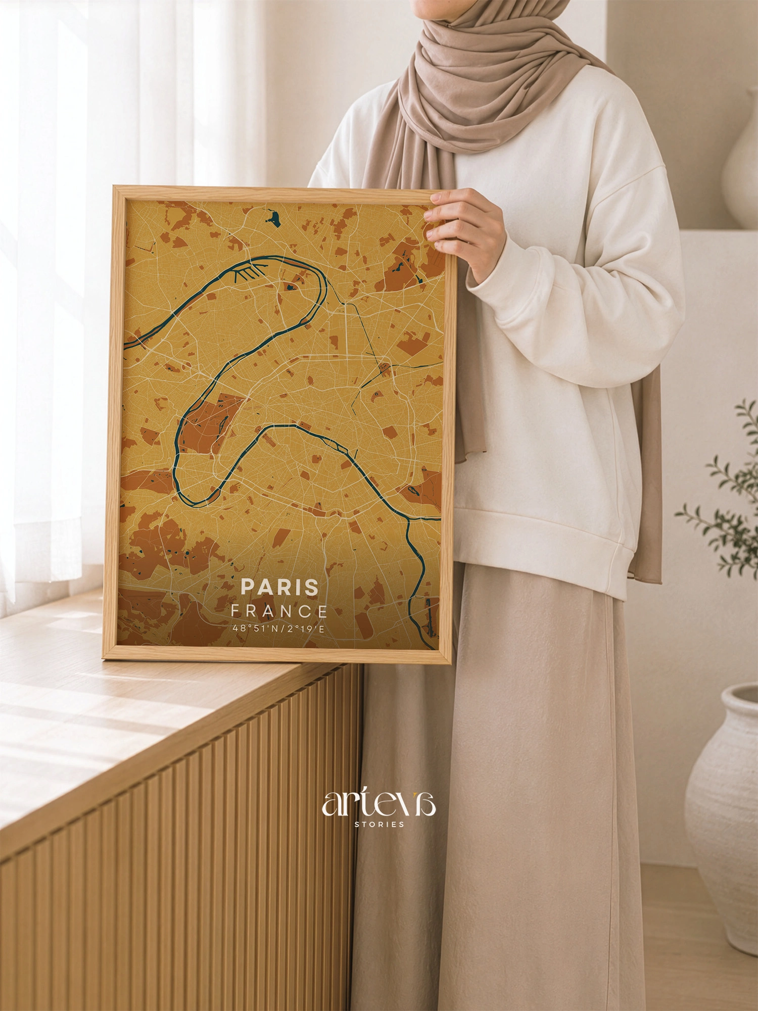 Paris City Map France – Desert Sand Minimalist Wall Art - Image 3