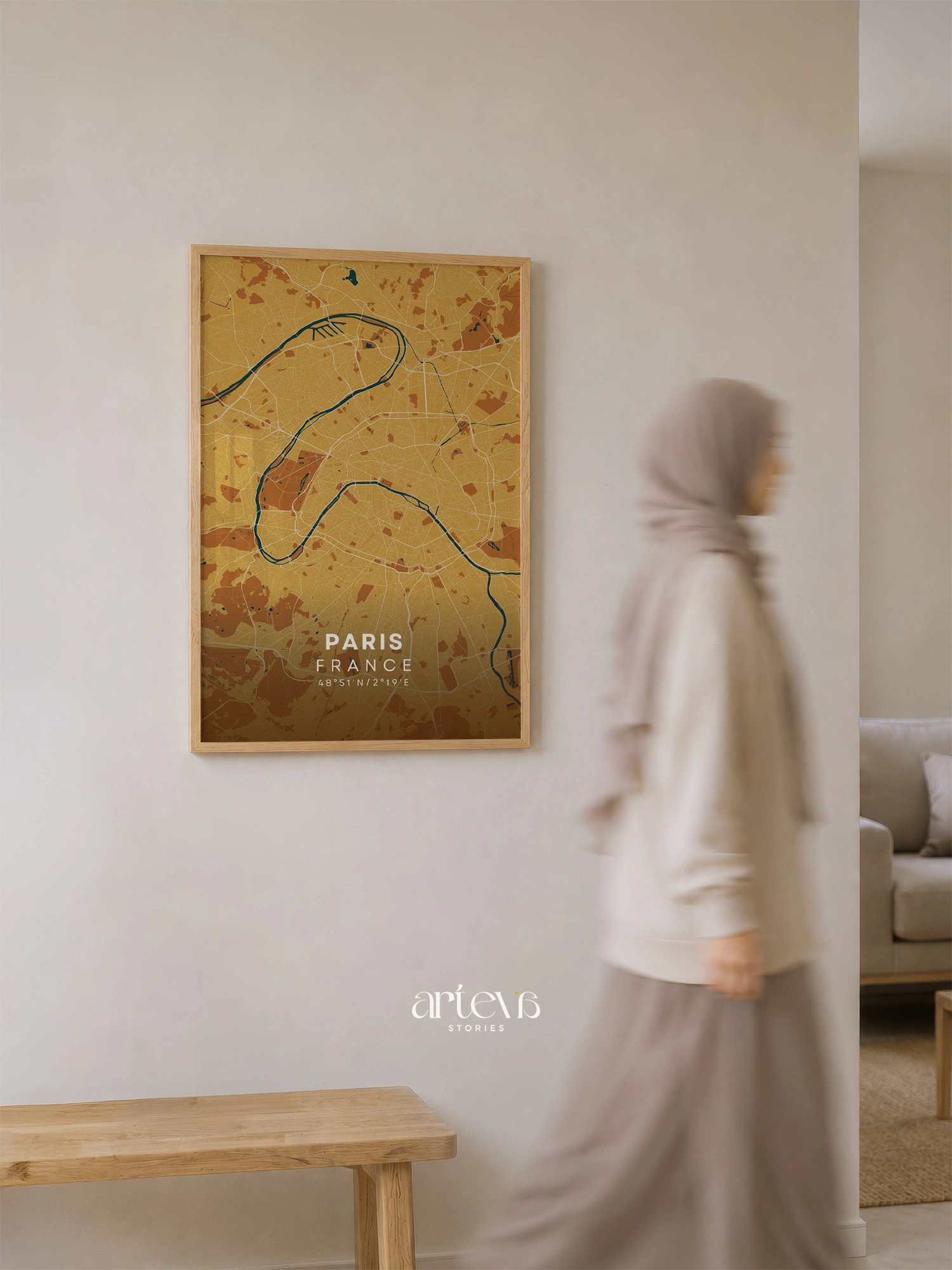 Paris City Map France – Desert Sand Minimalist Wall Art - Image 4