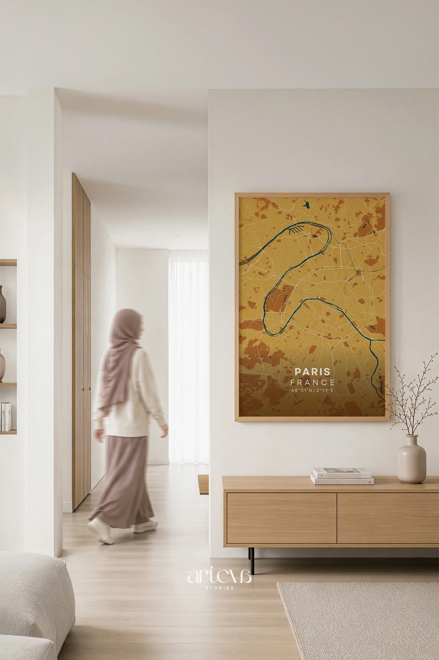 Paris City Map France – Desert Sand Minimalist Wall Art - Image 5