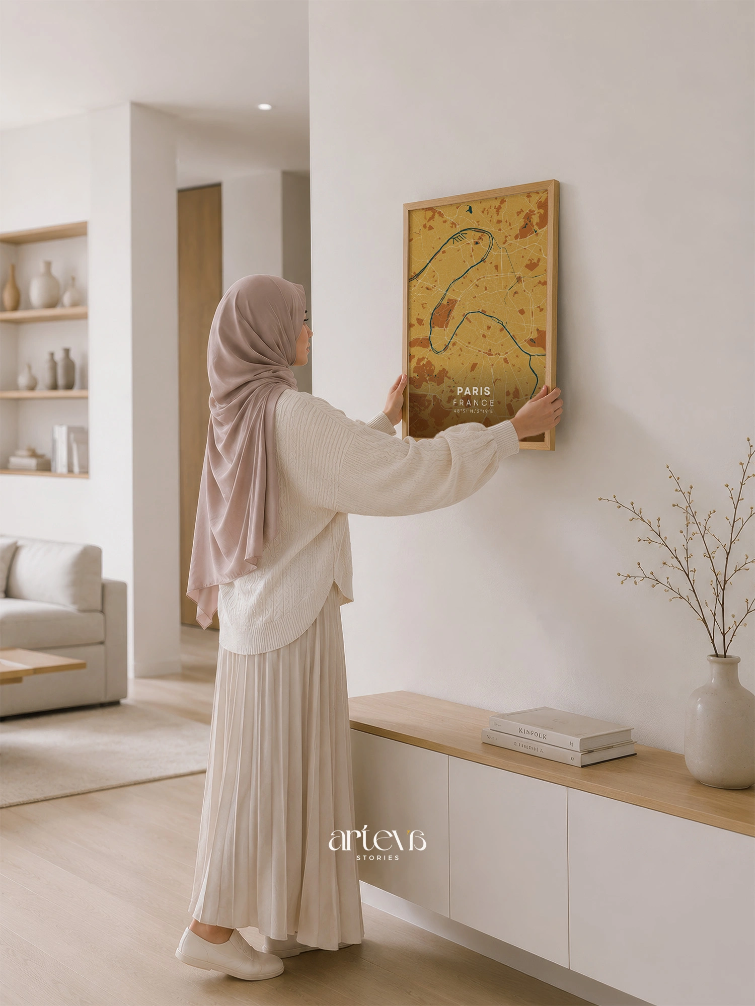 Paris City Map France – Desert Sand Minimalist Wall Art - Image 6