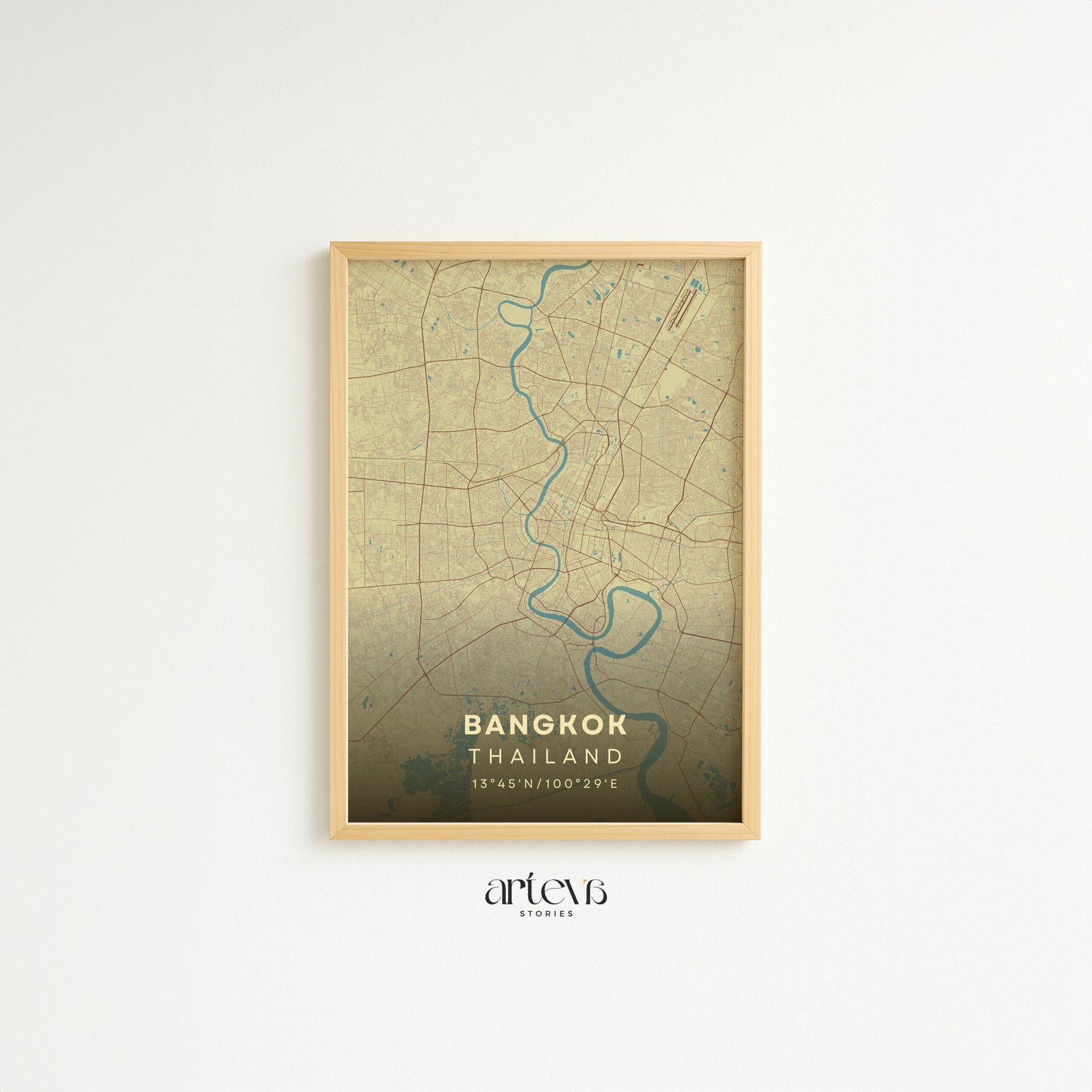 Bangkok Thailand Map – Aqua Beige City Wall Art - Image 2