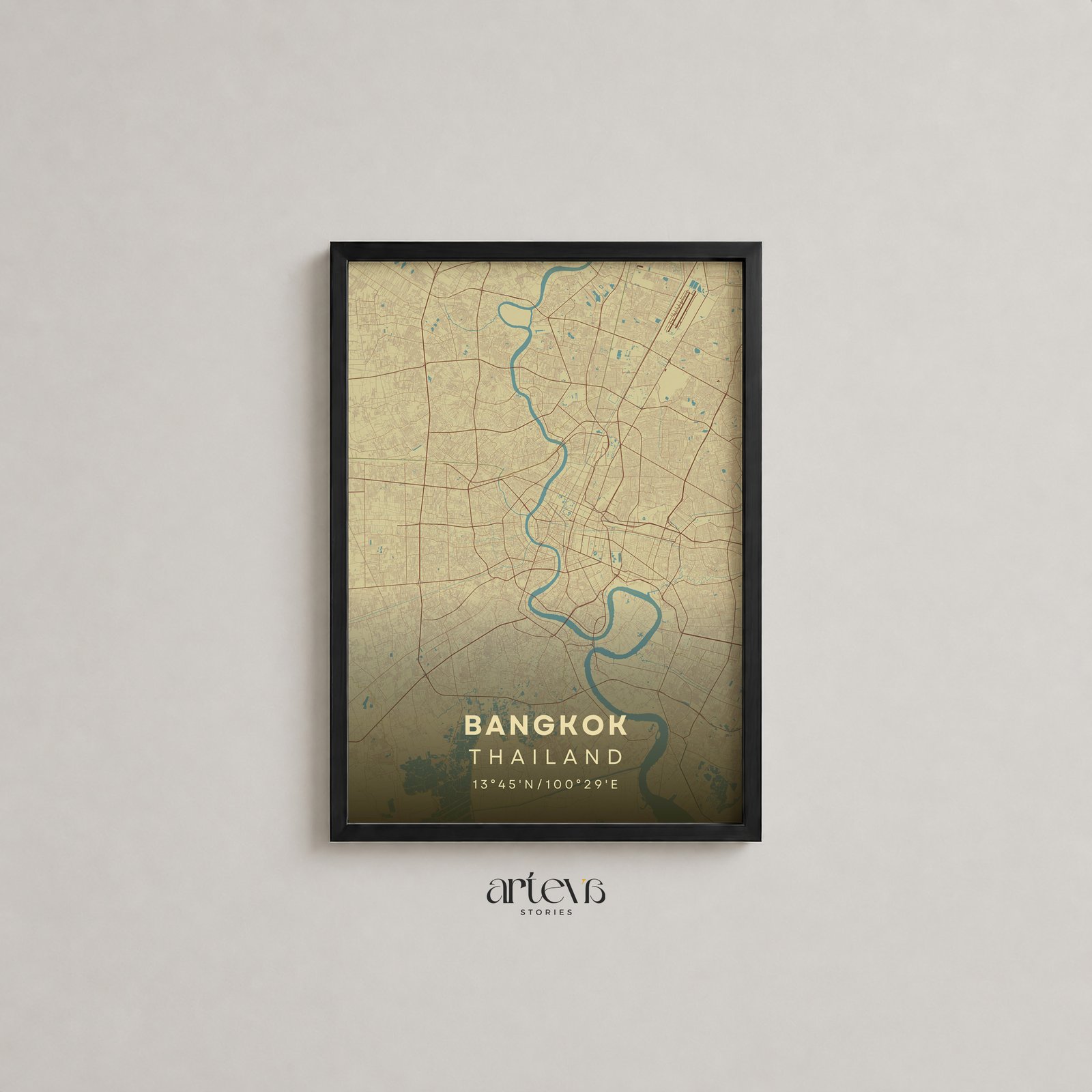 Bangkok Thailand Map – Aqua Beige City Wall Art - Image 3