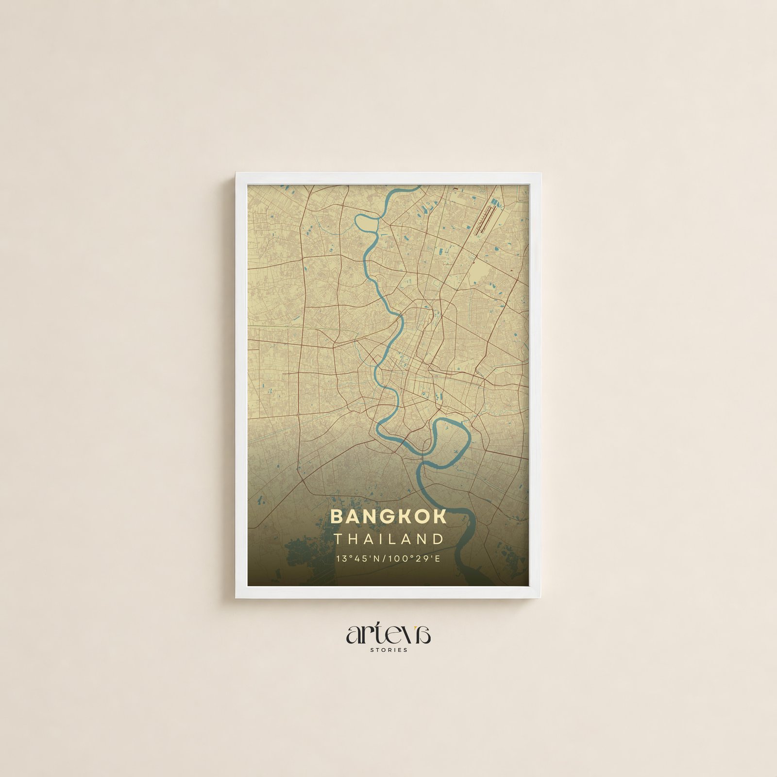 Bangkok Thailand Map – Aqua Beige City Wall Art - Image 4