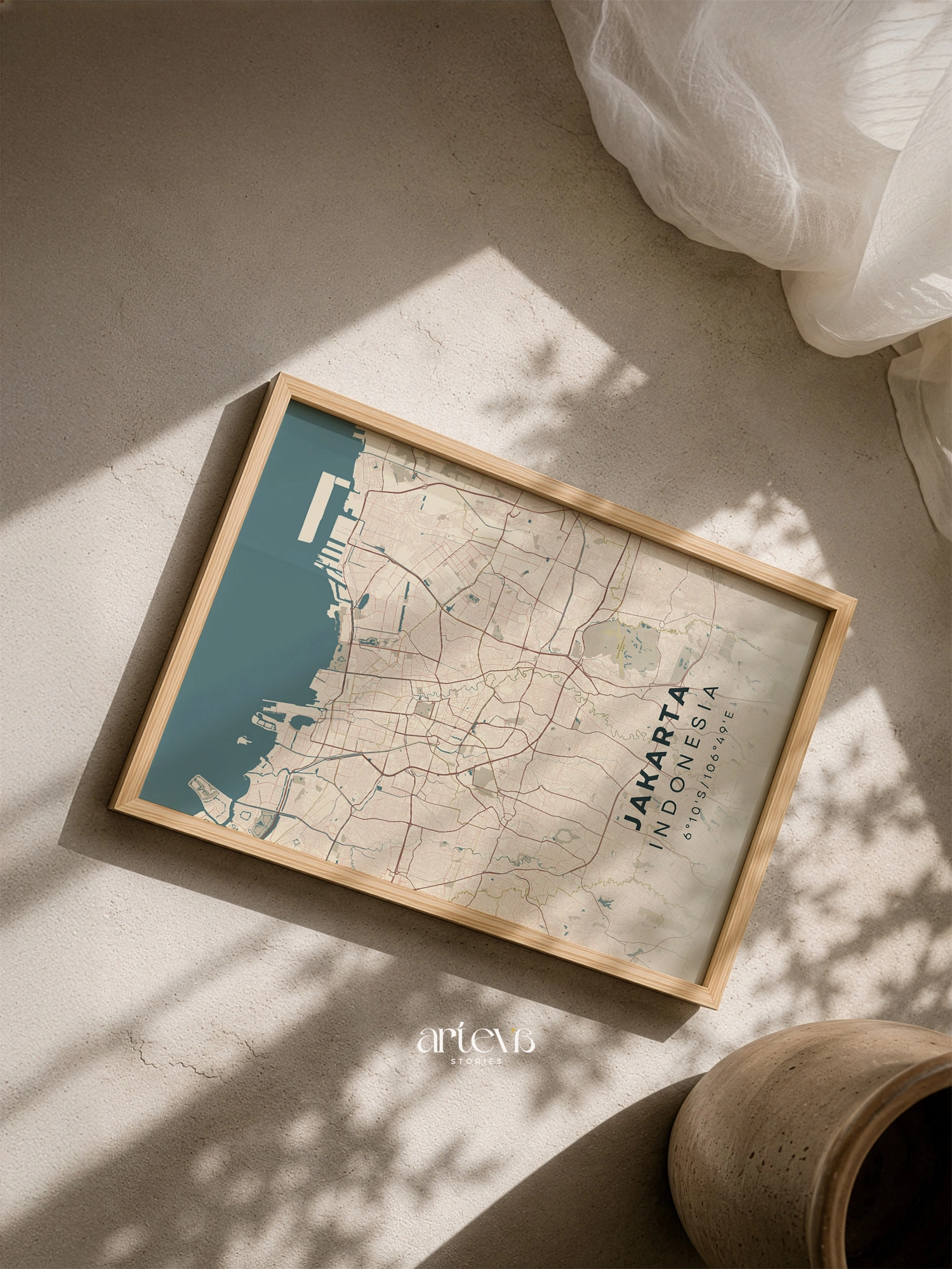 Jakarta Indonesia City Map – Nordic Beige City Wall Art - Image 2