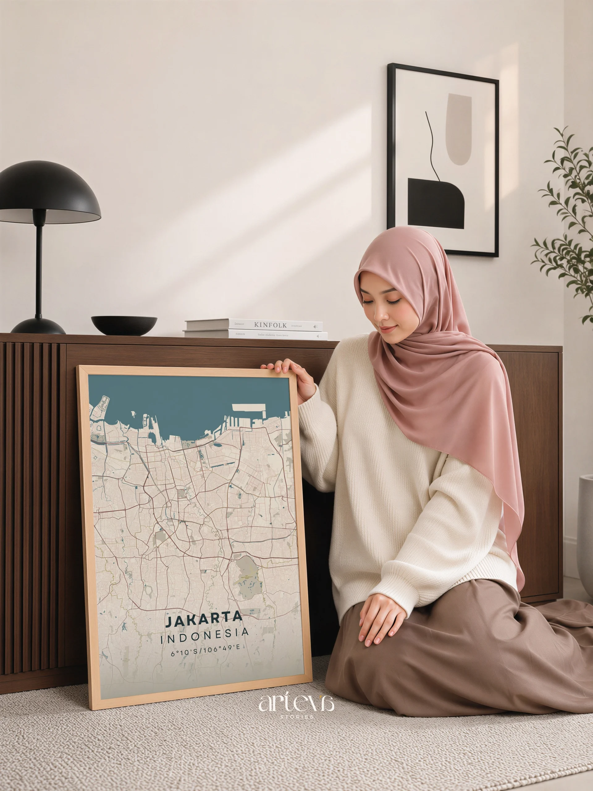Jakarta Indonesia City Map – Nordic Beige City Wall Art - Image 8