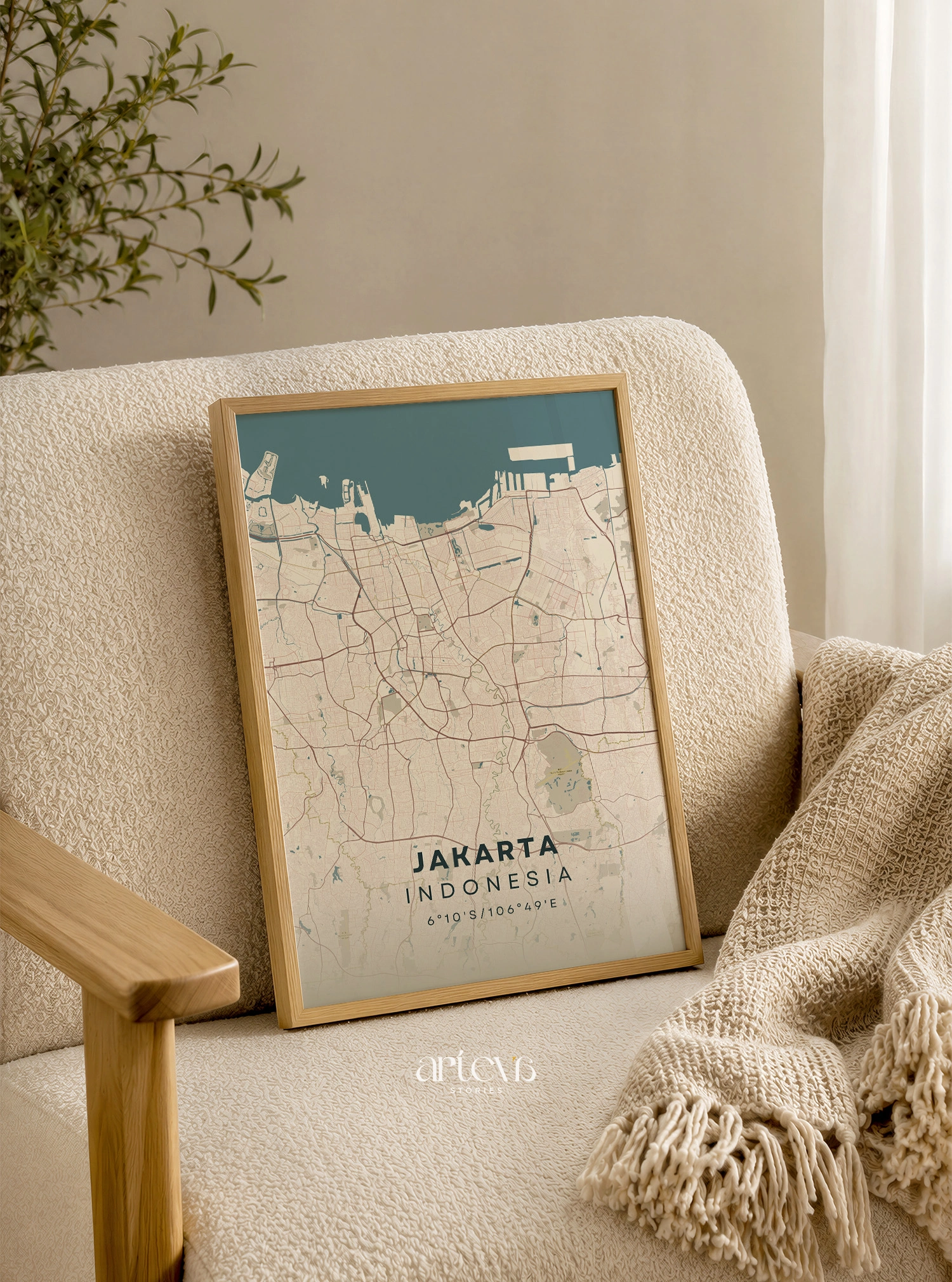 Jakarta Indonesia City Map – Nordic Beige City Wall Art - Image 3