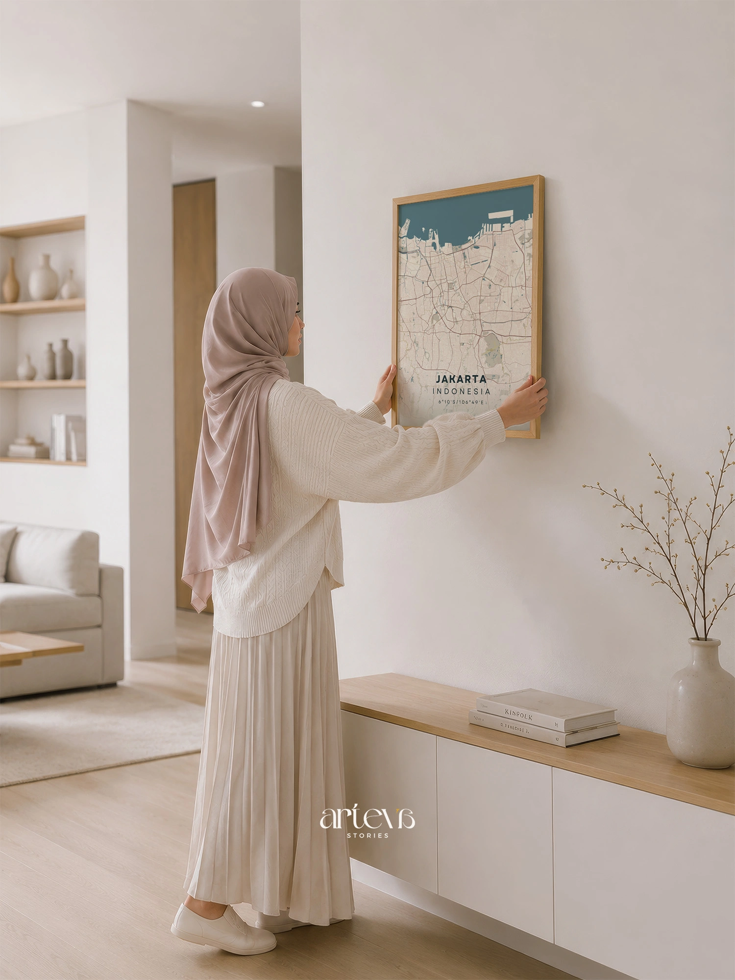 Jakarta Indonesia City Map – Nordic Beige City Wall Art - Image 6