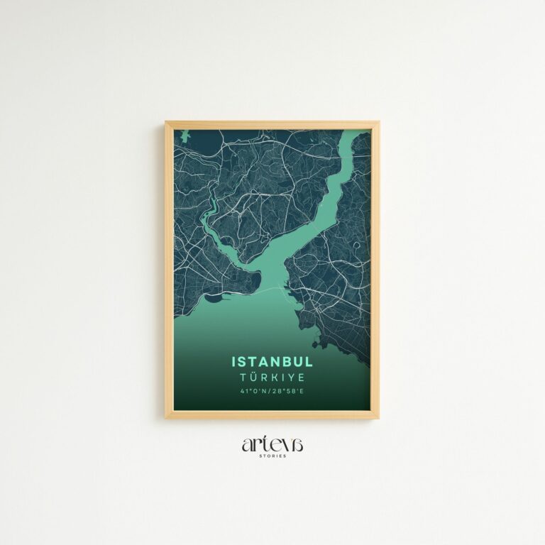Istanbul (Turkey) City Map – Deep Turquoise City Wall Art