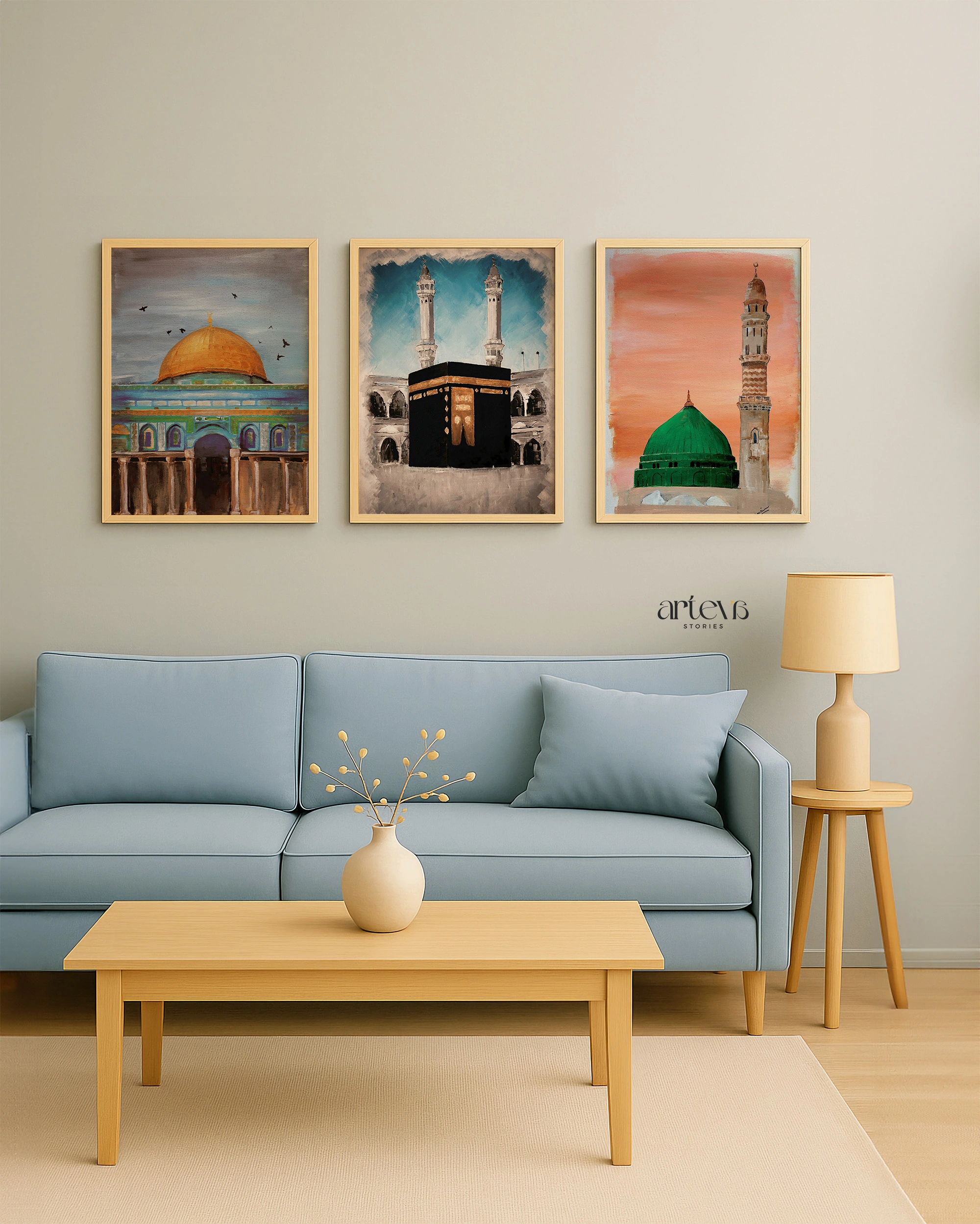 Set of 3 Abstract Islamic Landmarks – Kaaba, Masjid Nabawi & Dome of the Rock - Image 3