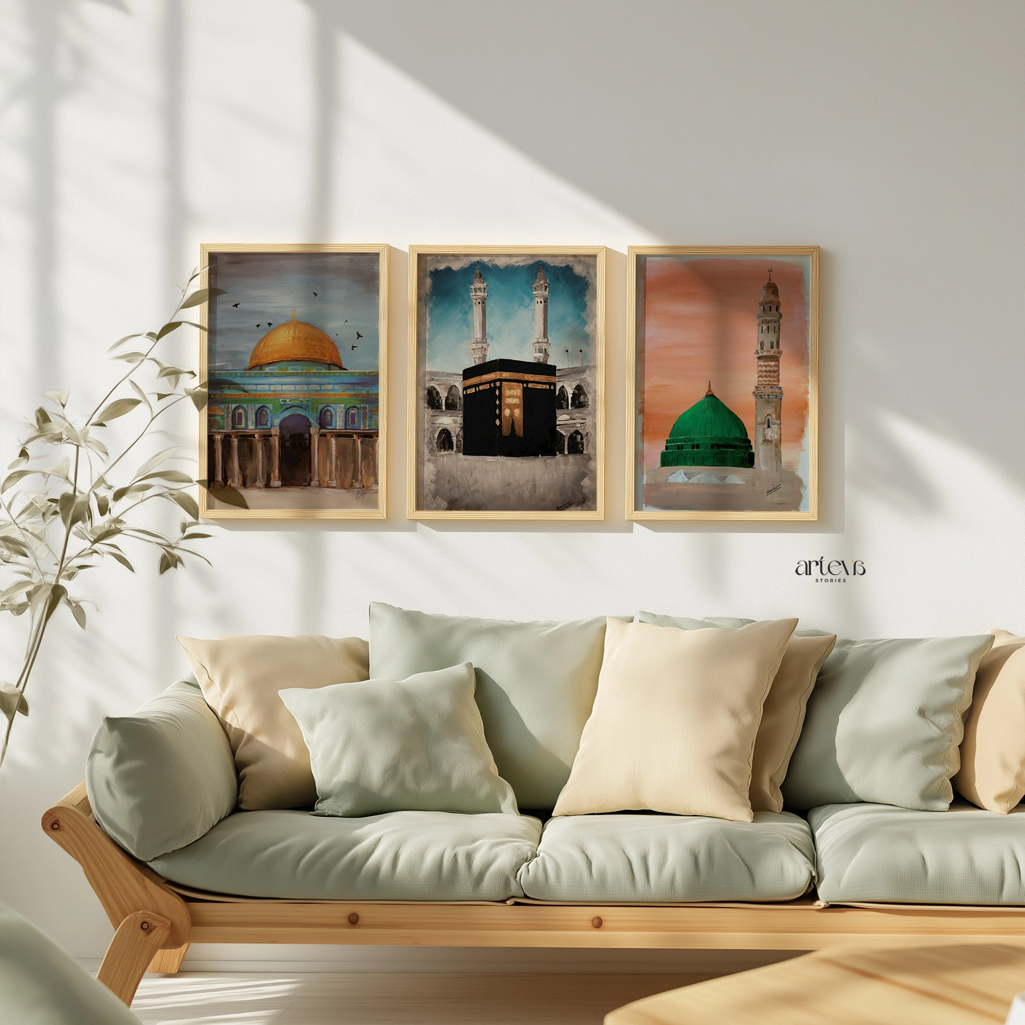 Set of 3 Abstract Islamic Landmarks – Kaaba, Masjid Nabawi & Dome of the Rock - Image 2