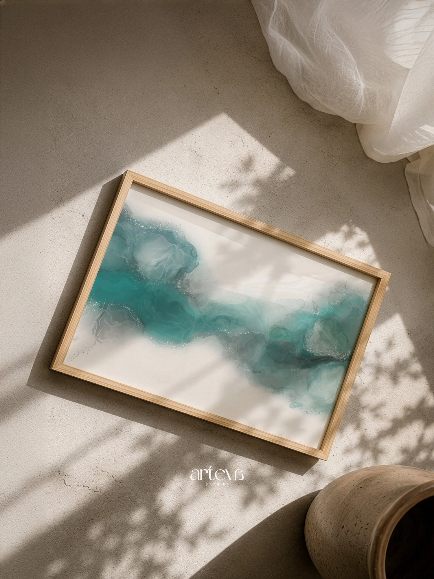 Aqua Veil Abstract Green Ink Wall Art - Image 8
