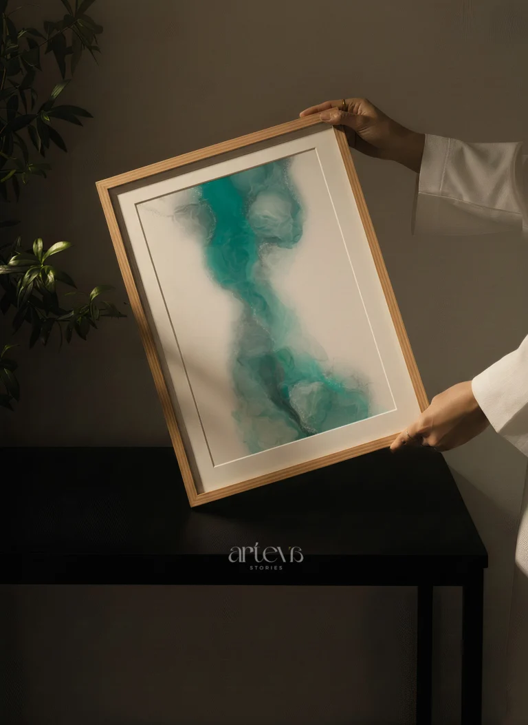 Aqua Veil Abstract Green Ink Wall Art