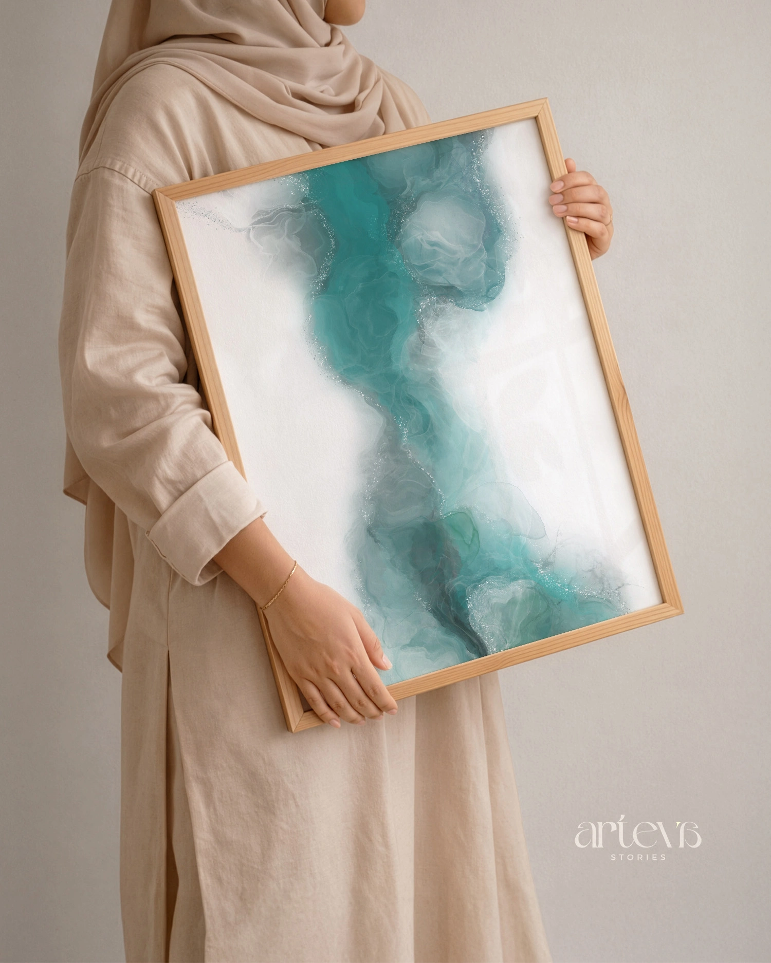 Aqua Veil Abstract Green Ink Wall Art - Image 5