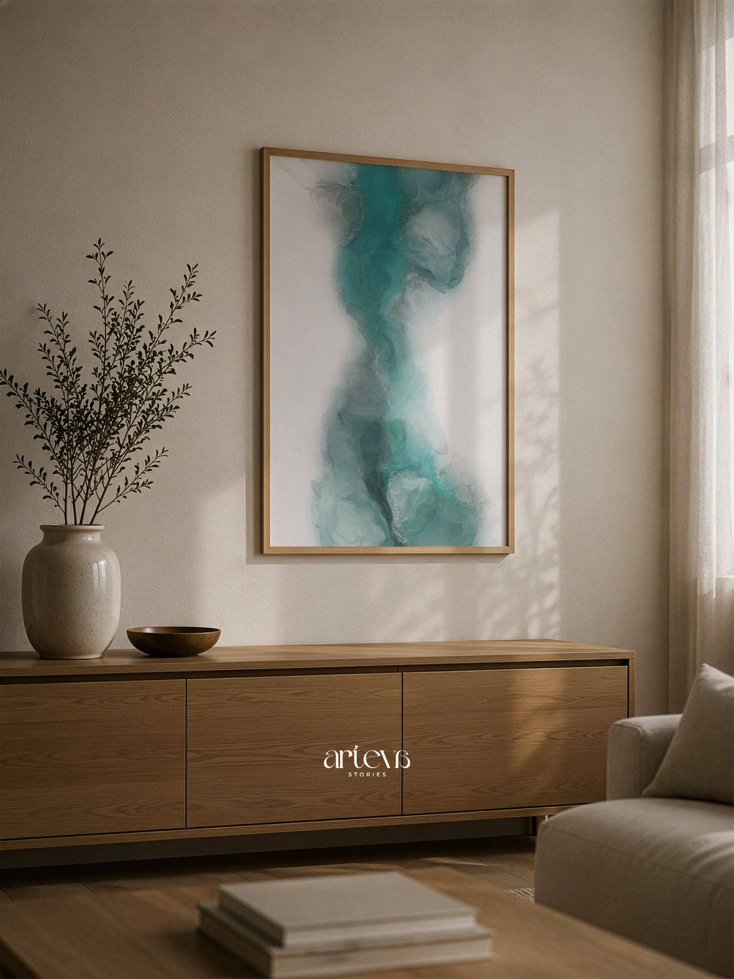Aqua Veil Abstract Green Ink Wall Art - Image 6