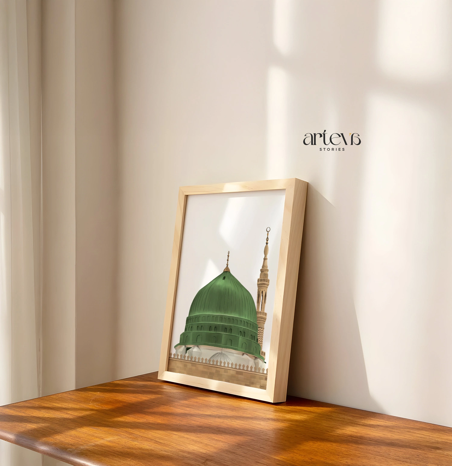 Prophet's Mosque Minimalist Painting – Green Dome Madinah - Image 2