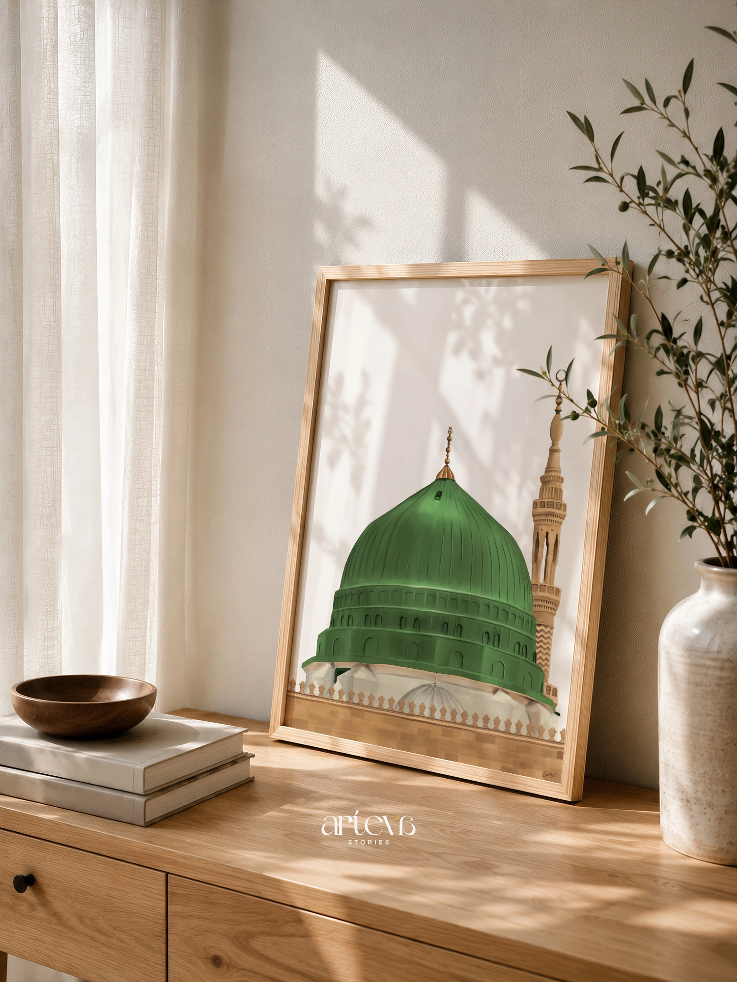 Prophet's Mosque Minimalist Painting – Green Dome Madinah
