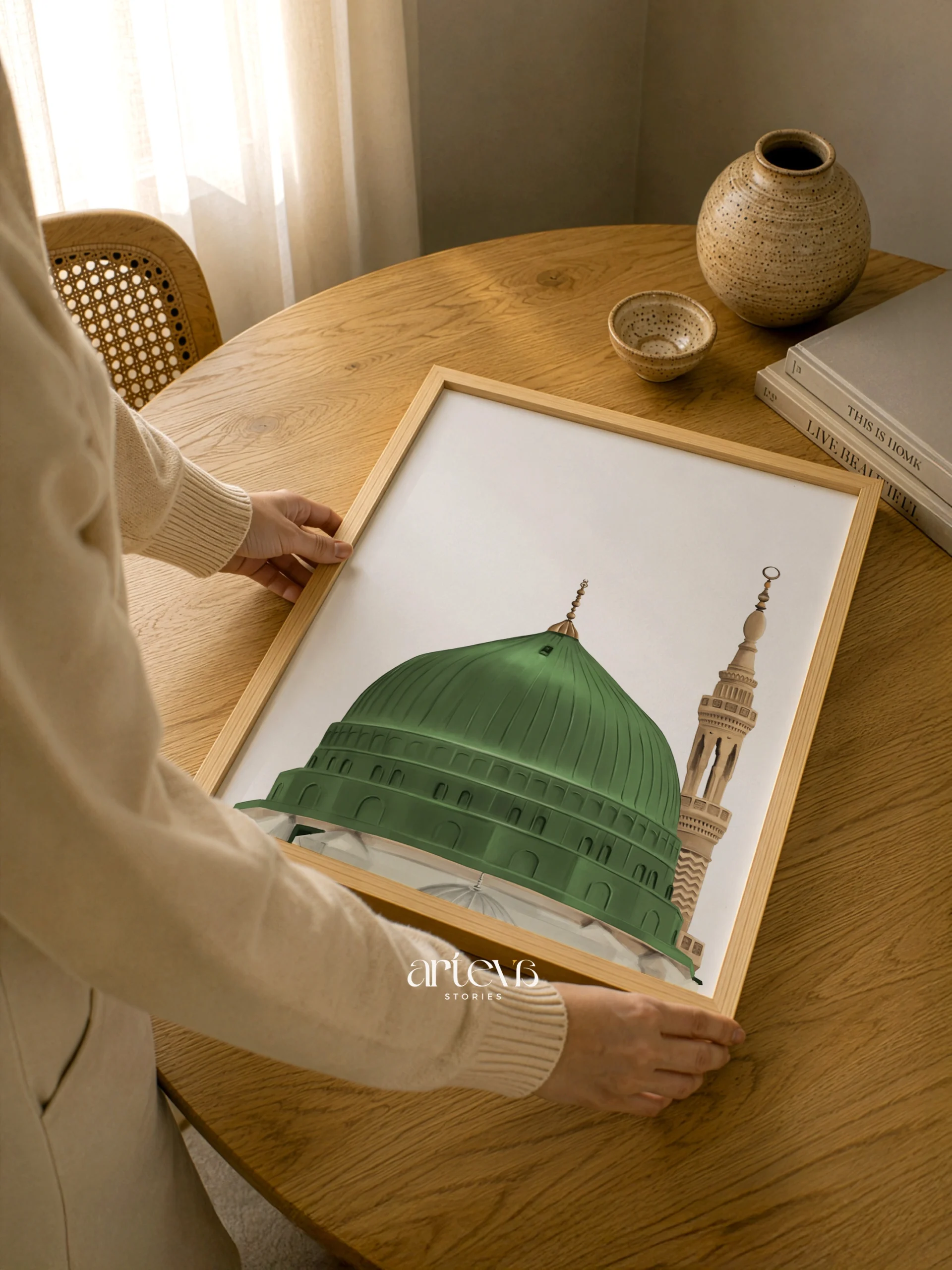 Prophet's Mosque Minimalist Painting – Green Dome Madinah - Image 7