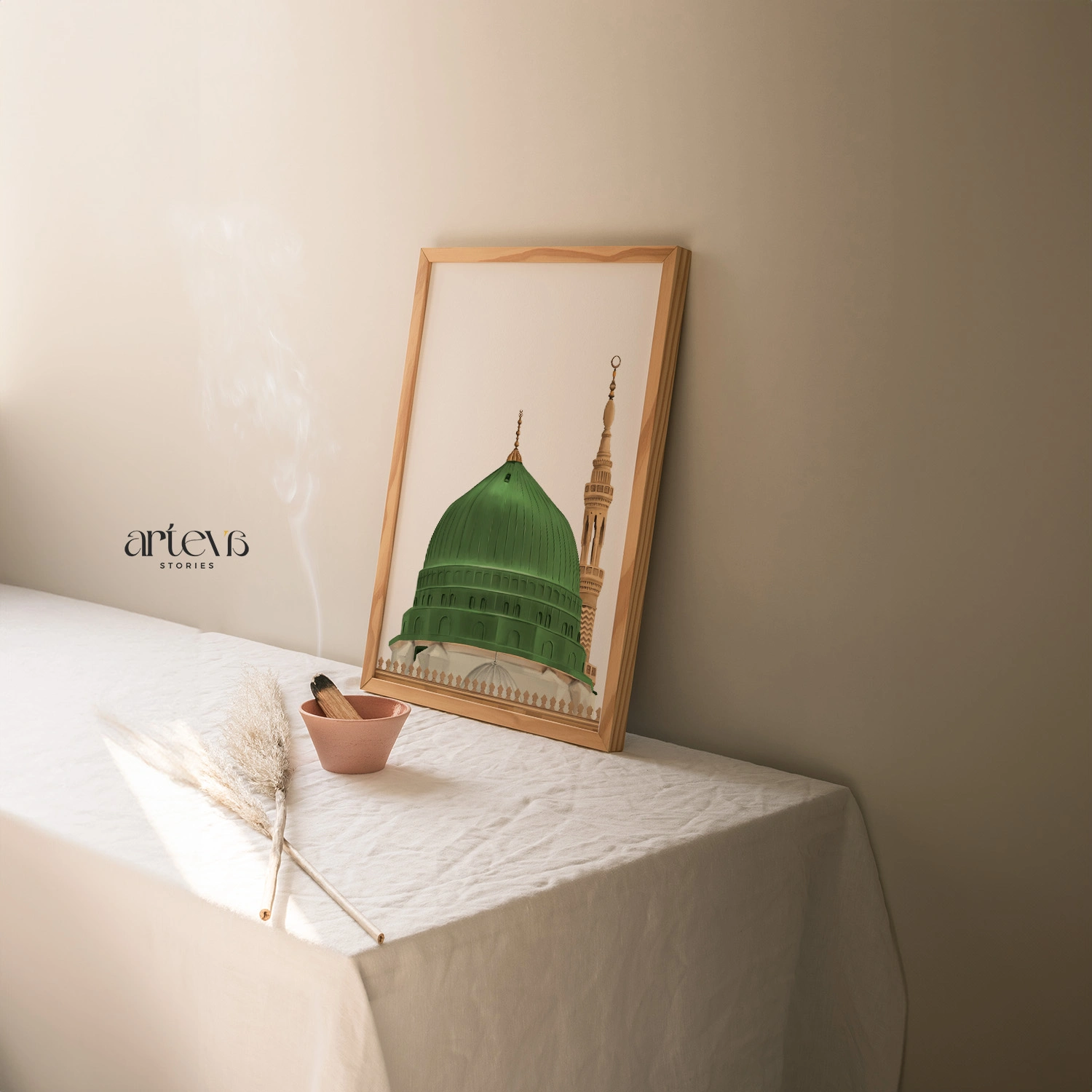 Prophet's Mosque Minimalist Painting – Green Dome Madinah - Image 5