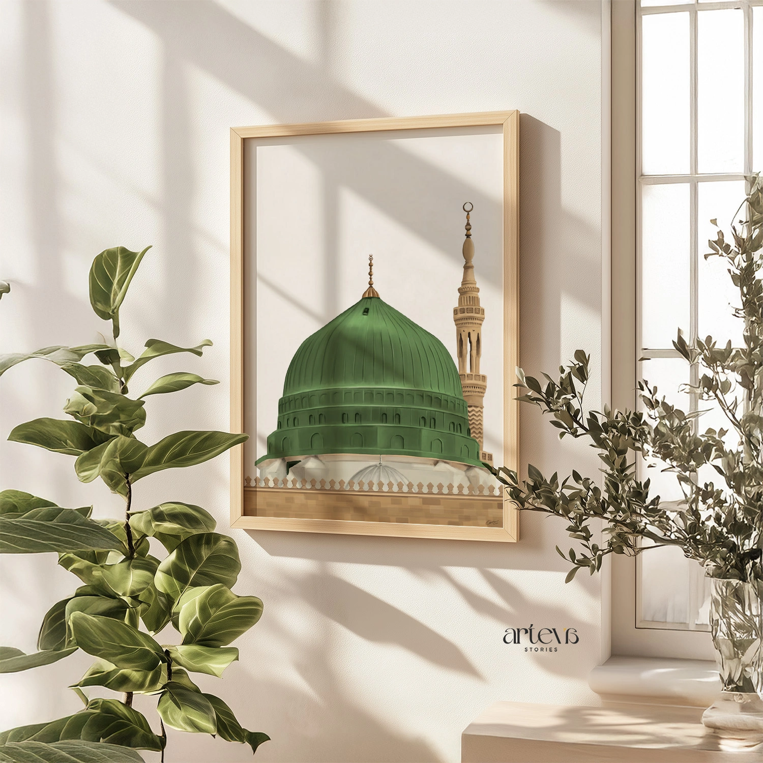 Prophet's Mosque Minimalist Painting – Green Dome Madinah - Image 4