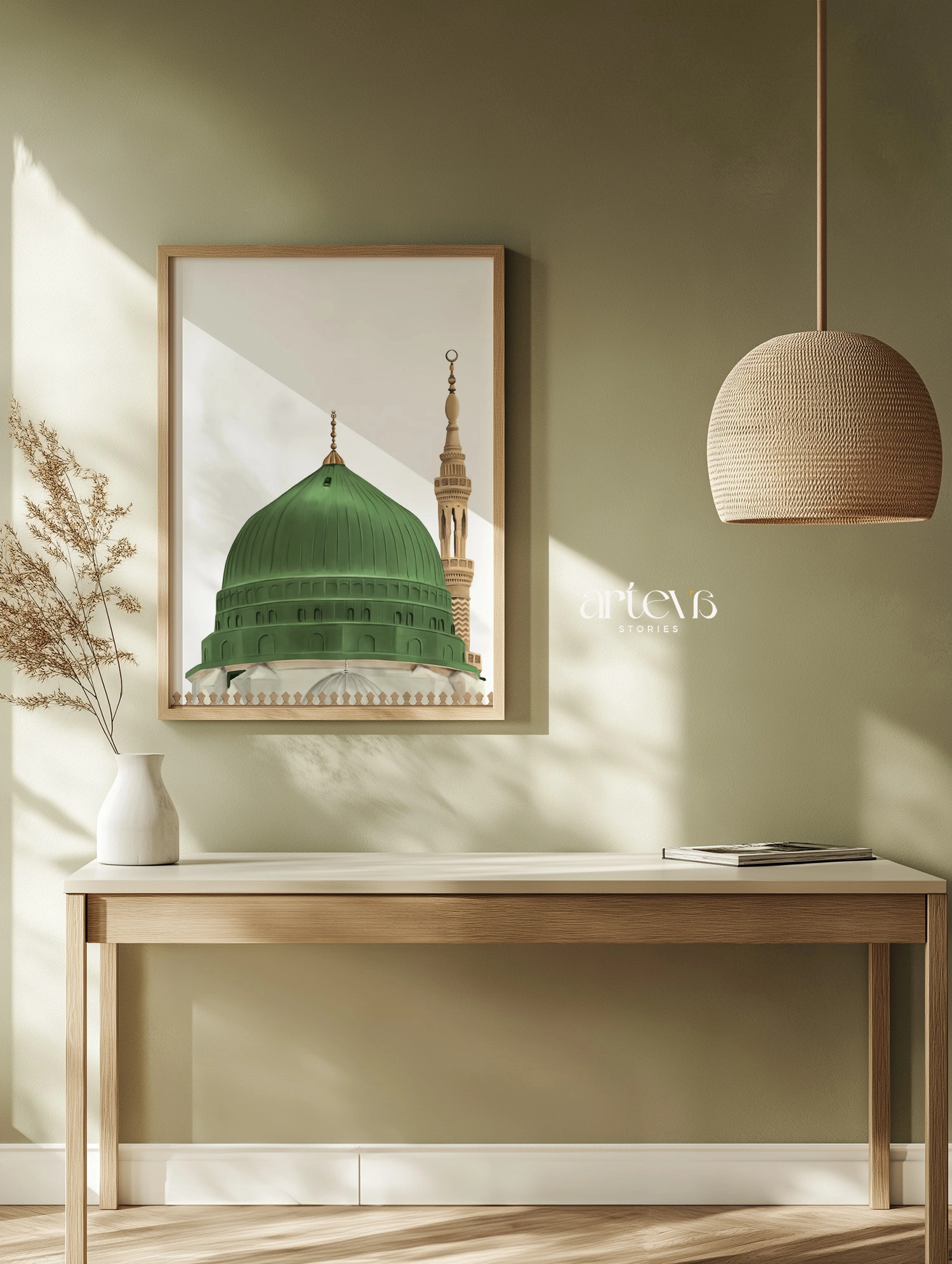 Prophet's Mosque Minimalist Painting – Green Dome Madinah - Image 3
