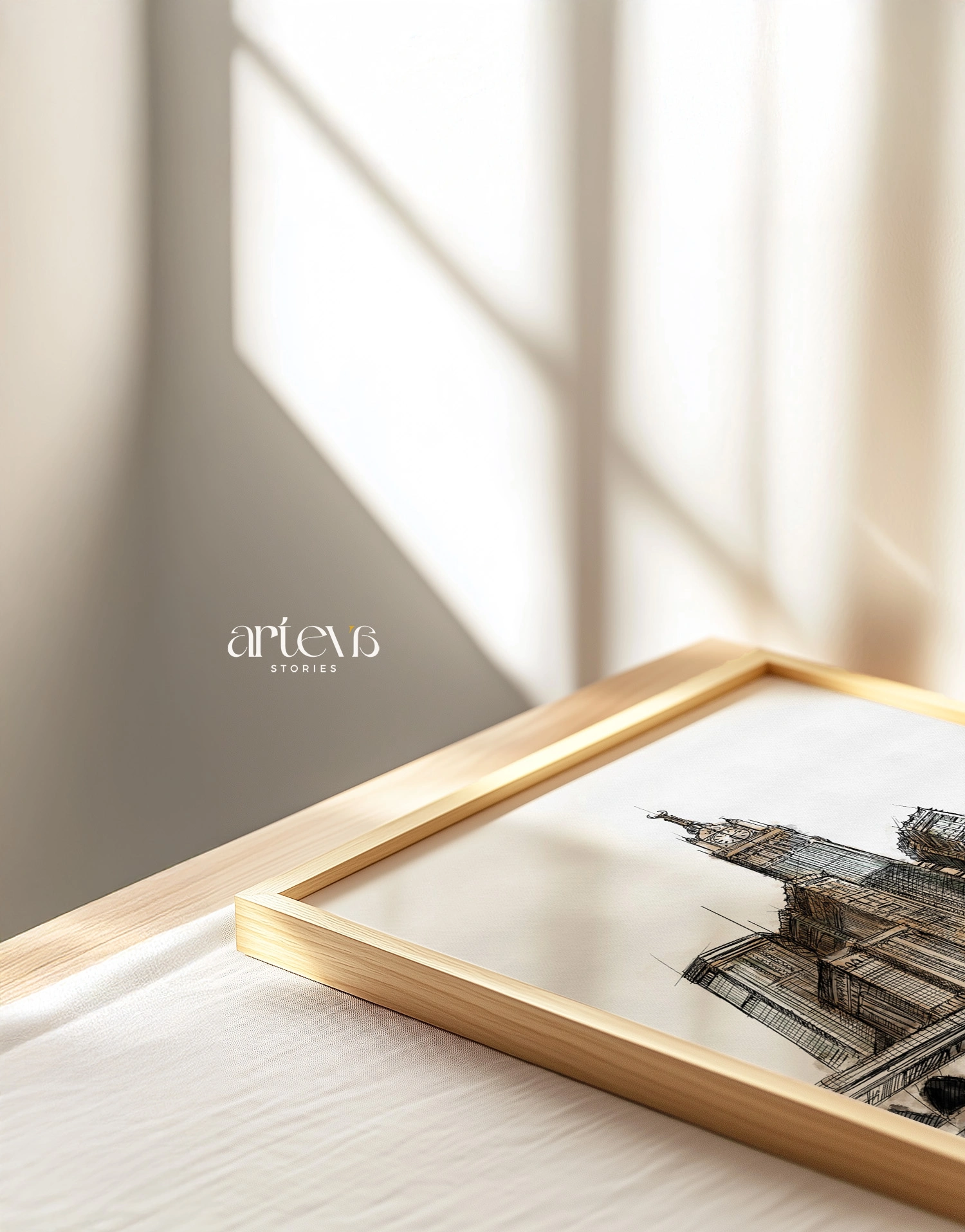 Kaaba Makkah Clock Tower Wall Art – Sacred Sketch Watercolour - Image 2