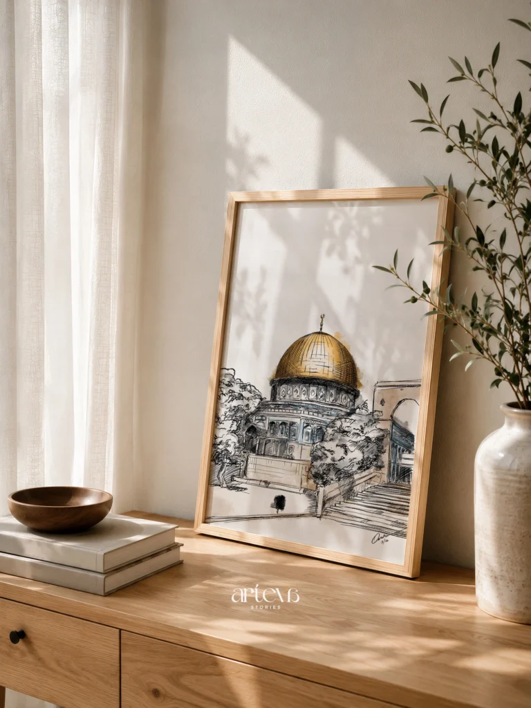 Dome of the Rock Wall Art – Palestine Sketch Watercolour